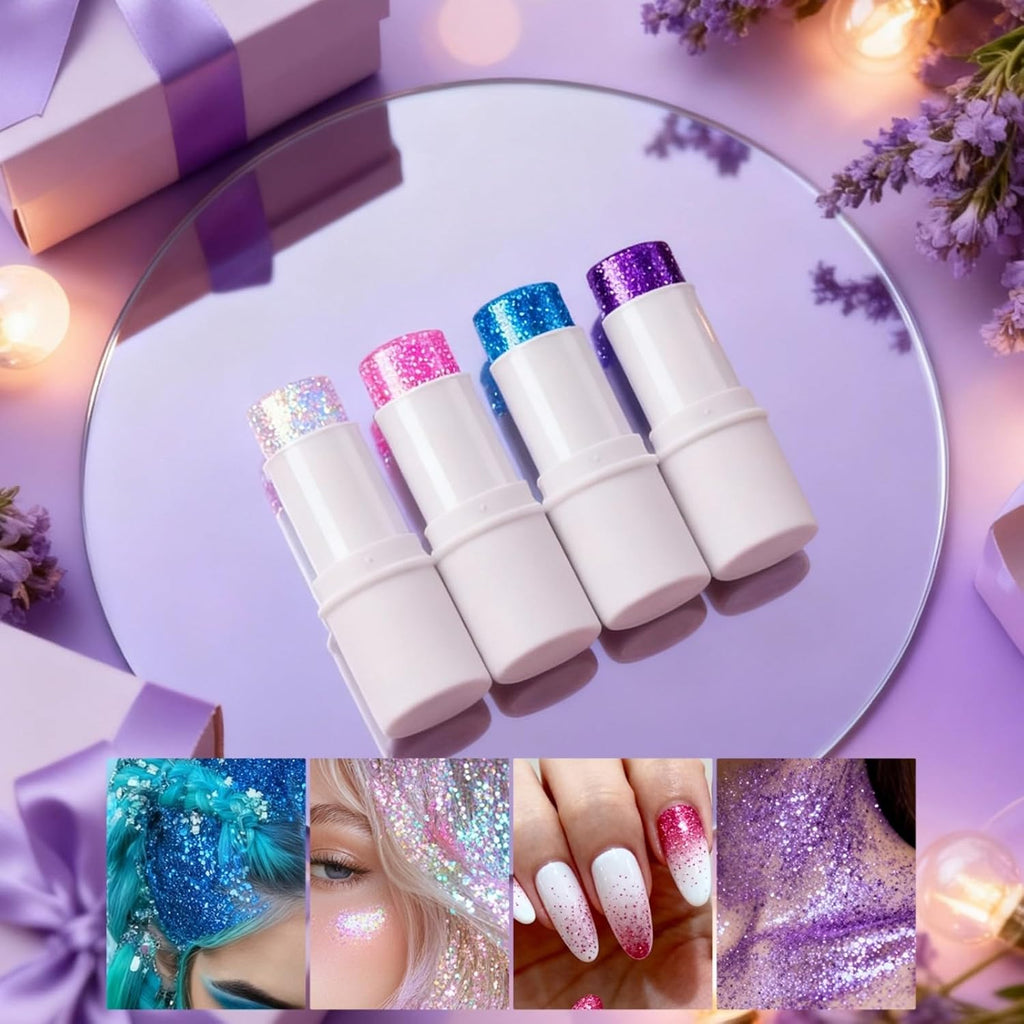 YOUNG VISION Body Glitter Stick, Chunky Mermaid Face Glitter Makeup, Mess-Free Long Lasting Hair & Body Shimmer Sequins for Siren Eyes Halloween Cosplay Festival Accessories - Ocean Blue