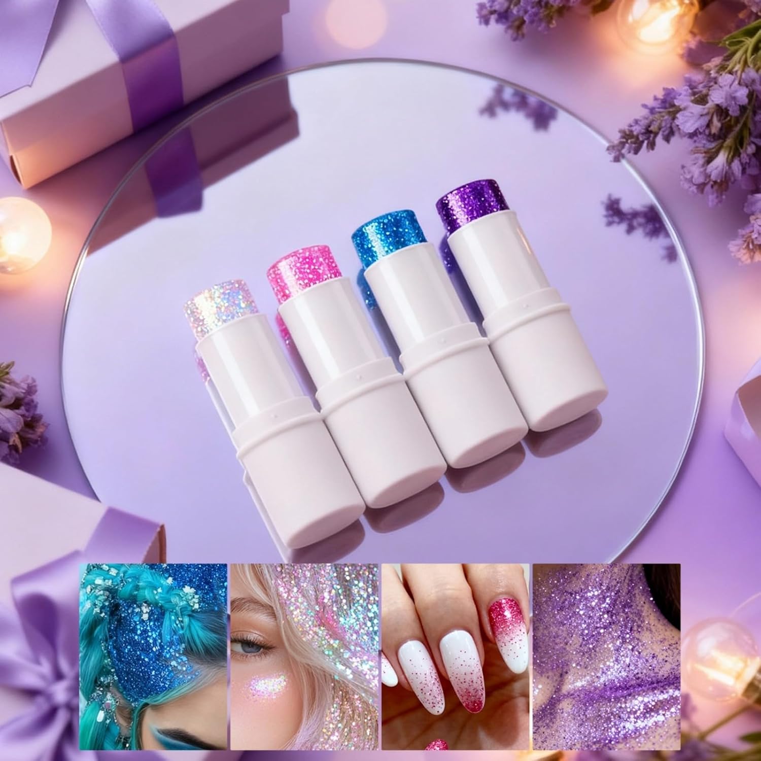 YOUNG VISION Body Glitter Stick, Chunky Mermaid Face Glitter Makeup, Mess-Free Long Lasting Hair & Body Shimmer Sequins for Siren Eyes Halloween Cosplay Festival Accessories - Ocean Blue
