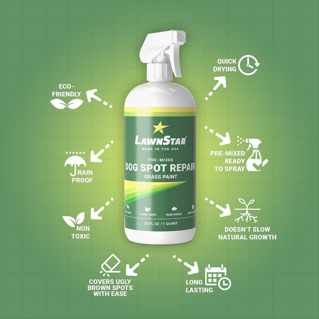Dog Spot Repair Grass Paint, Pre-Mixed & Ready To Spray - Covers Brown Burn Patches On Lawn (32 Fl Oz)