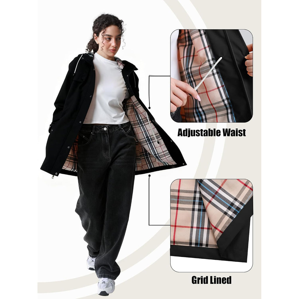 Womens Rain Jacket For Heavy Rain Waterproof Long Hooded Raincoats Outdoor Lined Raincoat S-Xxl