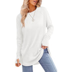 Xieerduo Womens Tunic Tops To Wear With Leggings Long Sleeve Thumb Hole Shirts Crew Neck Curved Hem