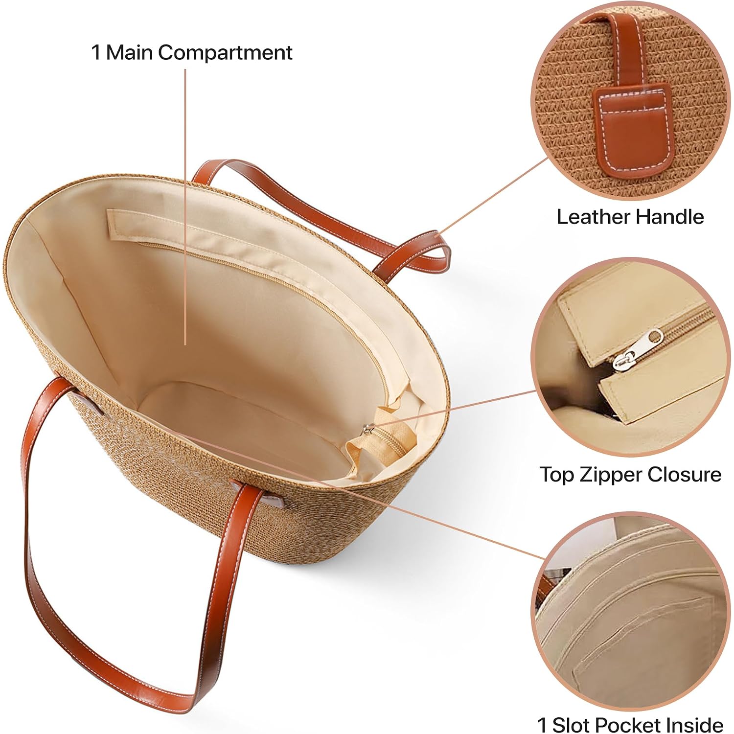 Straw Bags For Women | Travel Straw Totes Bag, Summer Woven Shoulder Bag Handbag