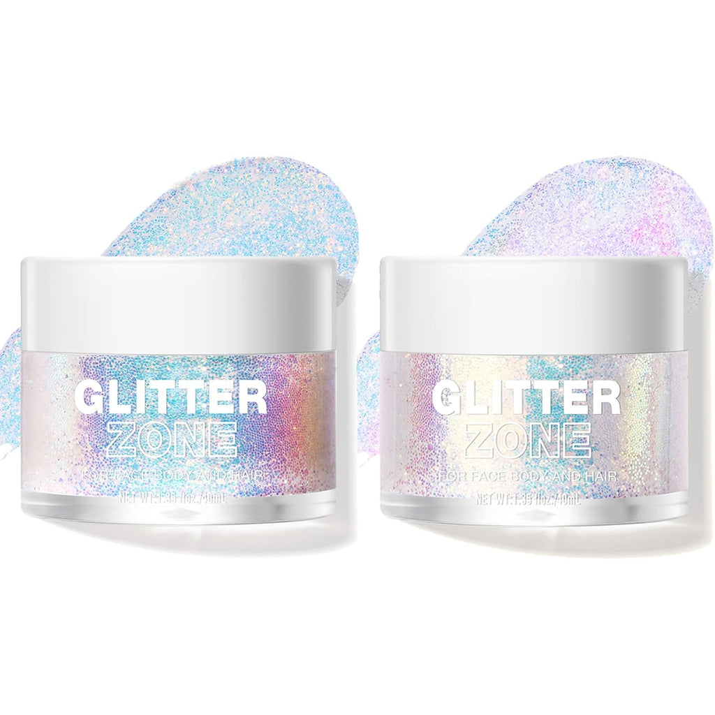 LANGMANNI Holographic Body Glitter Gel for Body, Face, Hair and Lip.Color Changing Glitter Gel Under Light. Vegan & Cruelty Free-1.35 oz (1# Golden Ocean+2# Sparkling Pink)