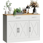 Kitchen Buffet Sideboard Cabinet With Storage, Farmhouse Kitchen Cabinet With 3 Doors And 2 Drawers, Coffee Bar Cabinet With Storage For Living Room, White