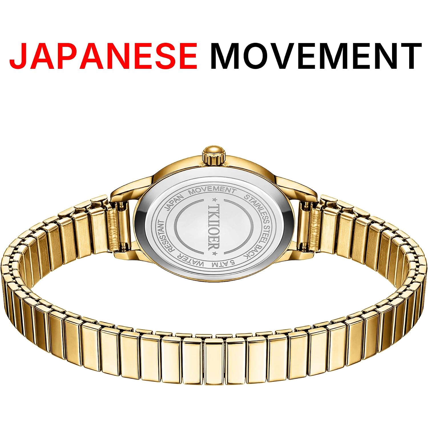 Small Gold Watches For Women, Easy To Read Dial Ladies Analog Watch, Oval Case, Stainless Steel Expansion Band, Waterproof Watch