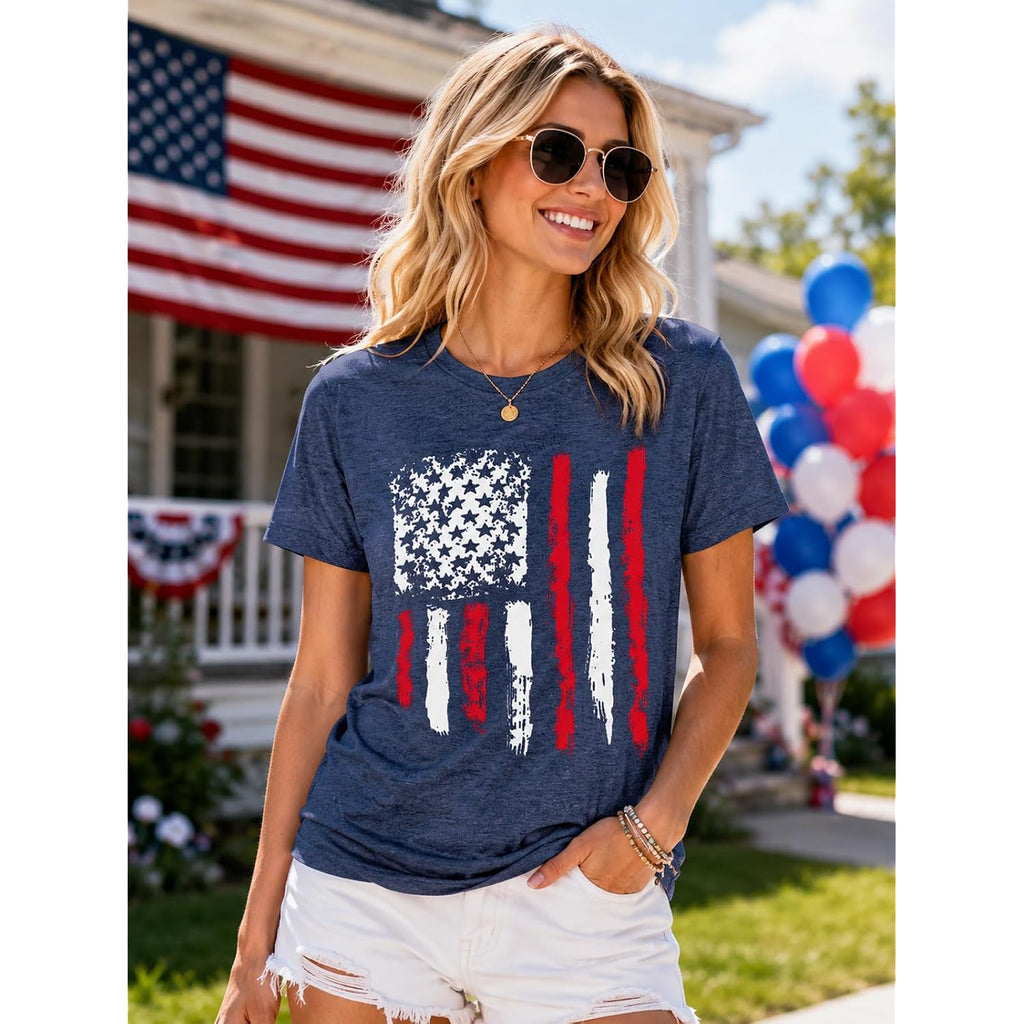 Patriotic Shirts for Women American Flag Shirt 4th of July Tshirt Graphic Tees Casual Short Sleeve Tee Top