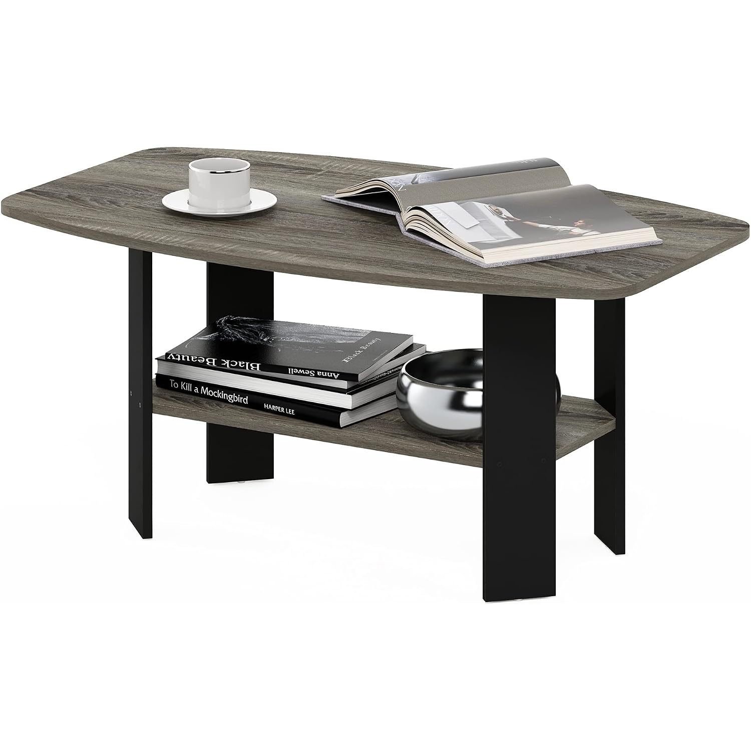 Furinno Simple Design Coffee Table, French Oak Grey/Black