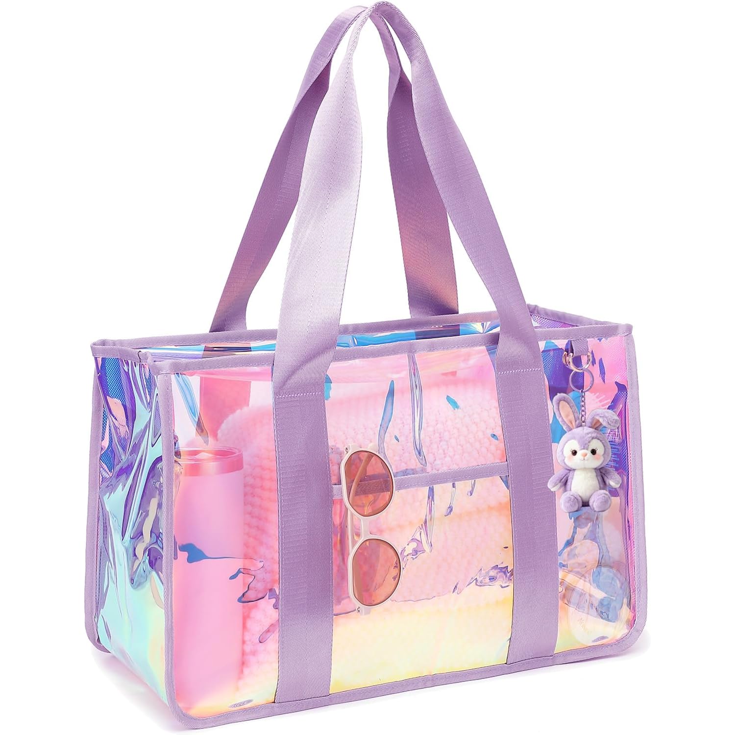 Fammart Iridescent Clear Beach Bags Waterproof Sandproof For Women, Large Jelly Tote Zipper Pool Bag Cruise Essentials 2026