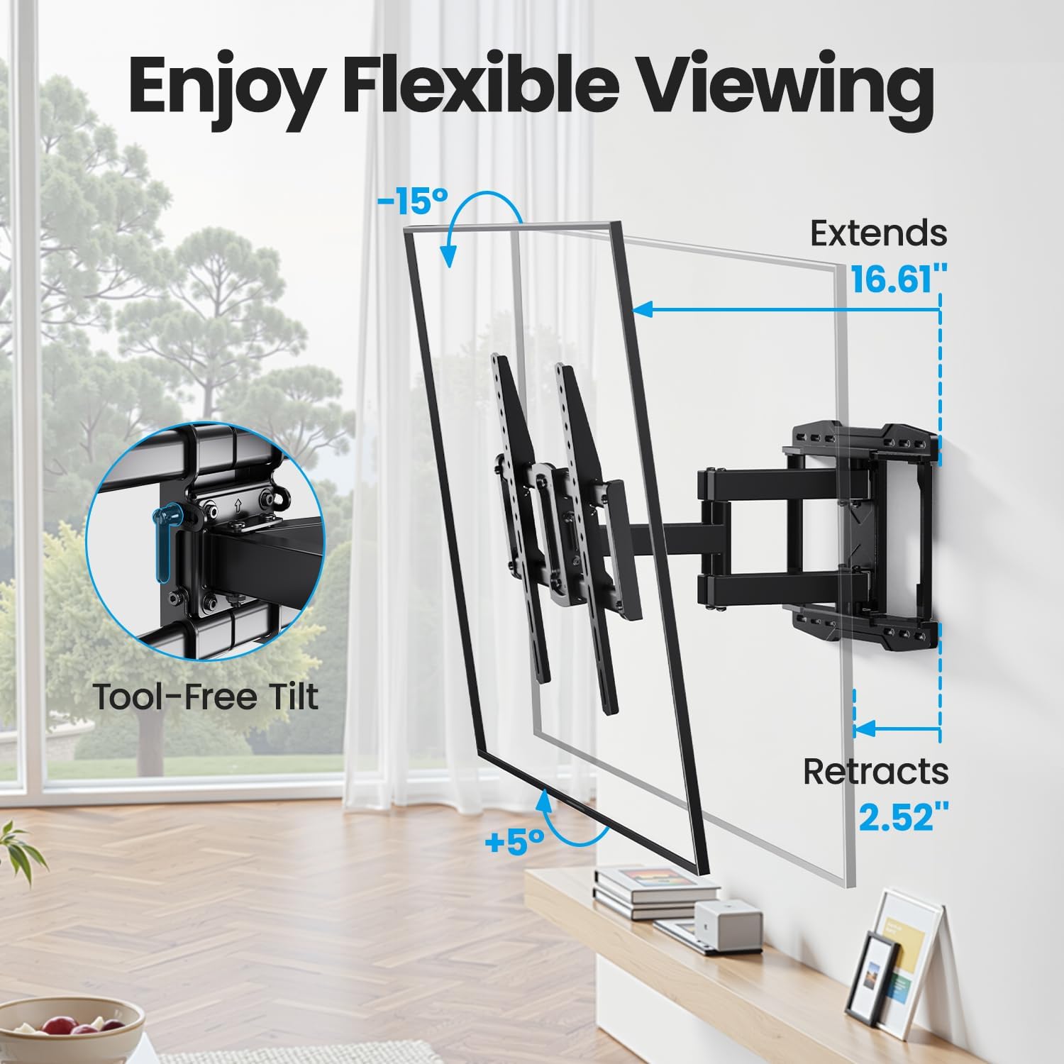 USX STAR UL Listed Full Motion TV Wall Mount Bracket for Most 37-90 inch TVs, Swivel Tilt Extension Level TV Mount, Max VESA 600x400mm, Holds up to 132lbs & 16" Wood Studs with Hole Drilling Template