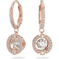 SWAROVSKI Una Pierced Drop Earrings with Dancing Crystal and Matching Pavé on a Rose-Gold Tone Finish Setting, Part of the Swarovski Una Collection