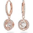 SWAROVSKI Una Pierced Drop Earrings with Dancing Crystal and Matching Pavé on a Rose-Gold Tone Finish Setting, Part of the Swarovski Una Collection