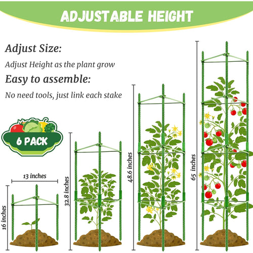 6-Pack Tomato Cage For Garden Plant Support- Up To 48Inch Garden Stakes Tomato Cage, Tomato Trellis For Potted Plants, Tomato Cages Plant Stakes For Climbing Vegetables Plants Flowers