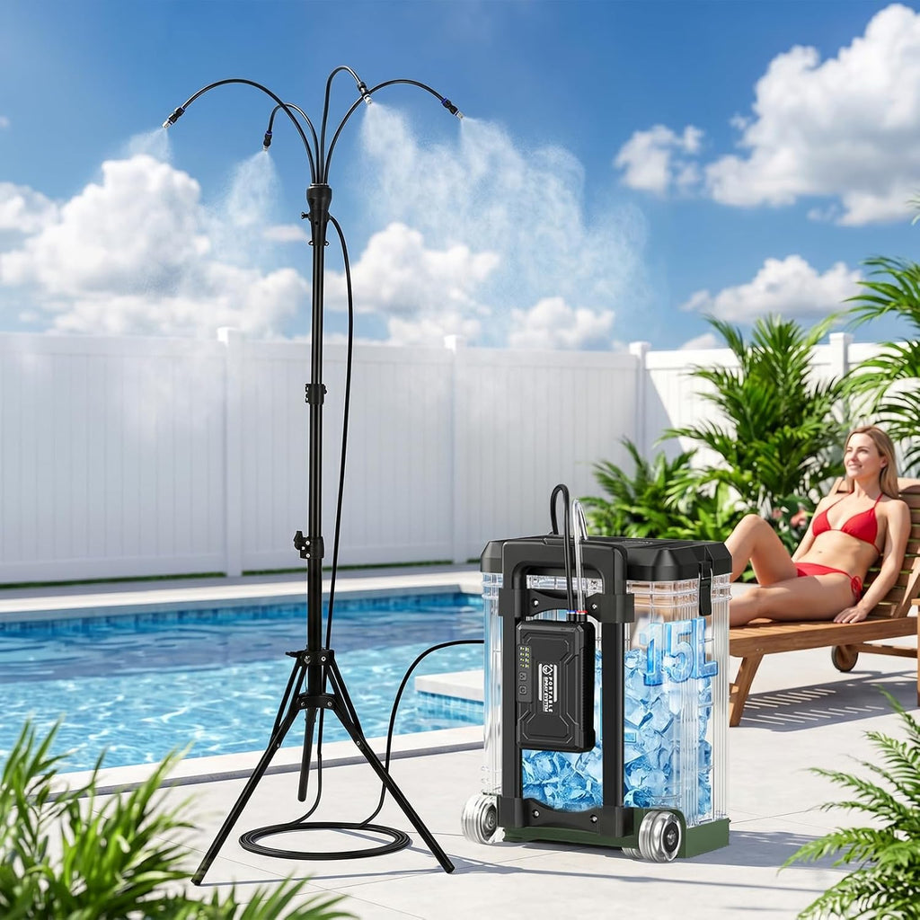 Misters For Outside Patio With 15L Bucket, Standing Portable Misting Cooling System With Adjustable Height(Up To 47In), With 10000Mah Water Pump, 8 Nozzles, For Outdoor Patio Cooling Pool Bbq