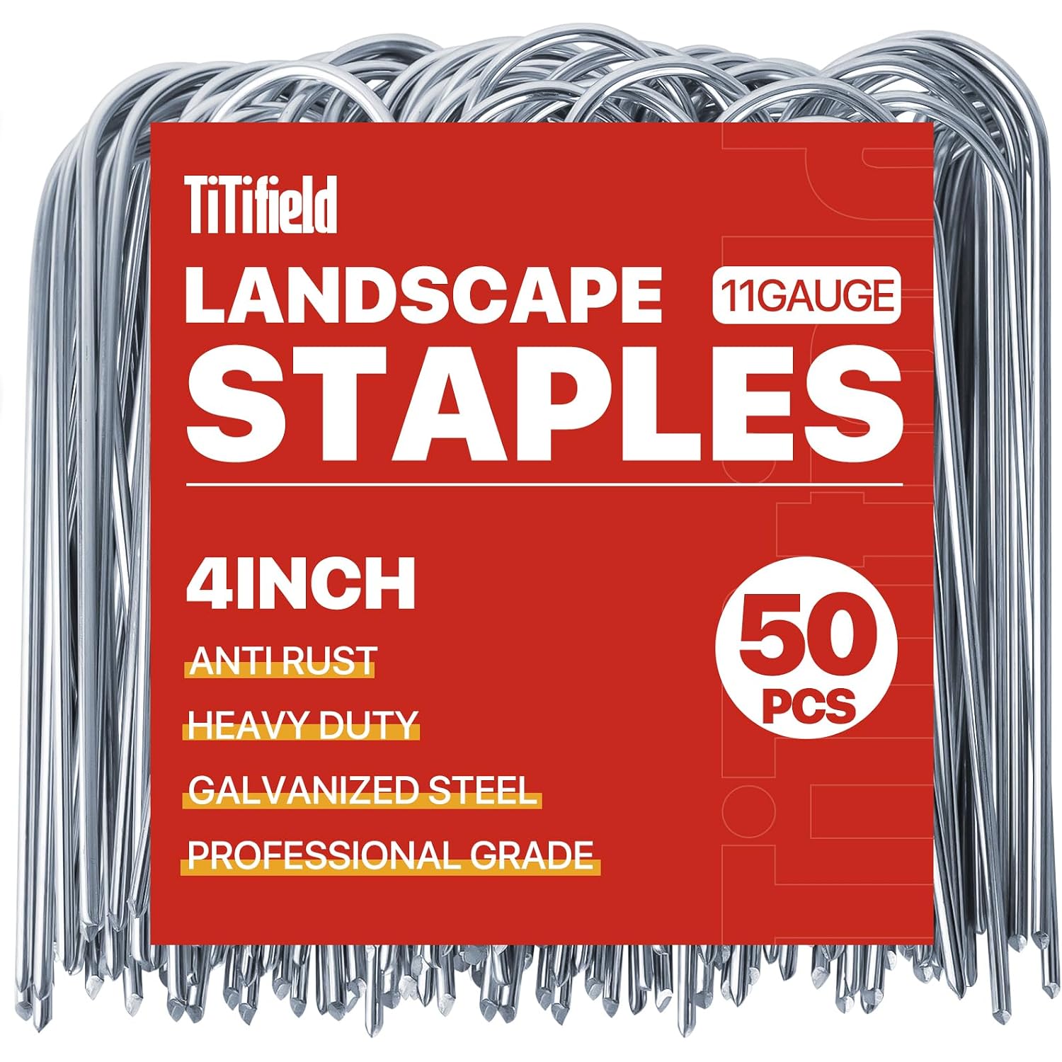 U Shape Garden Stakes 50 Packs 4 Inch 11 Gauge Irrigation Tubing Stakes, Heavy Duty Galvanized Landscape Staples For Tube, Lawns, Landscape Fabrics,Irrigation Hose And Weed Barriers