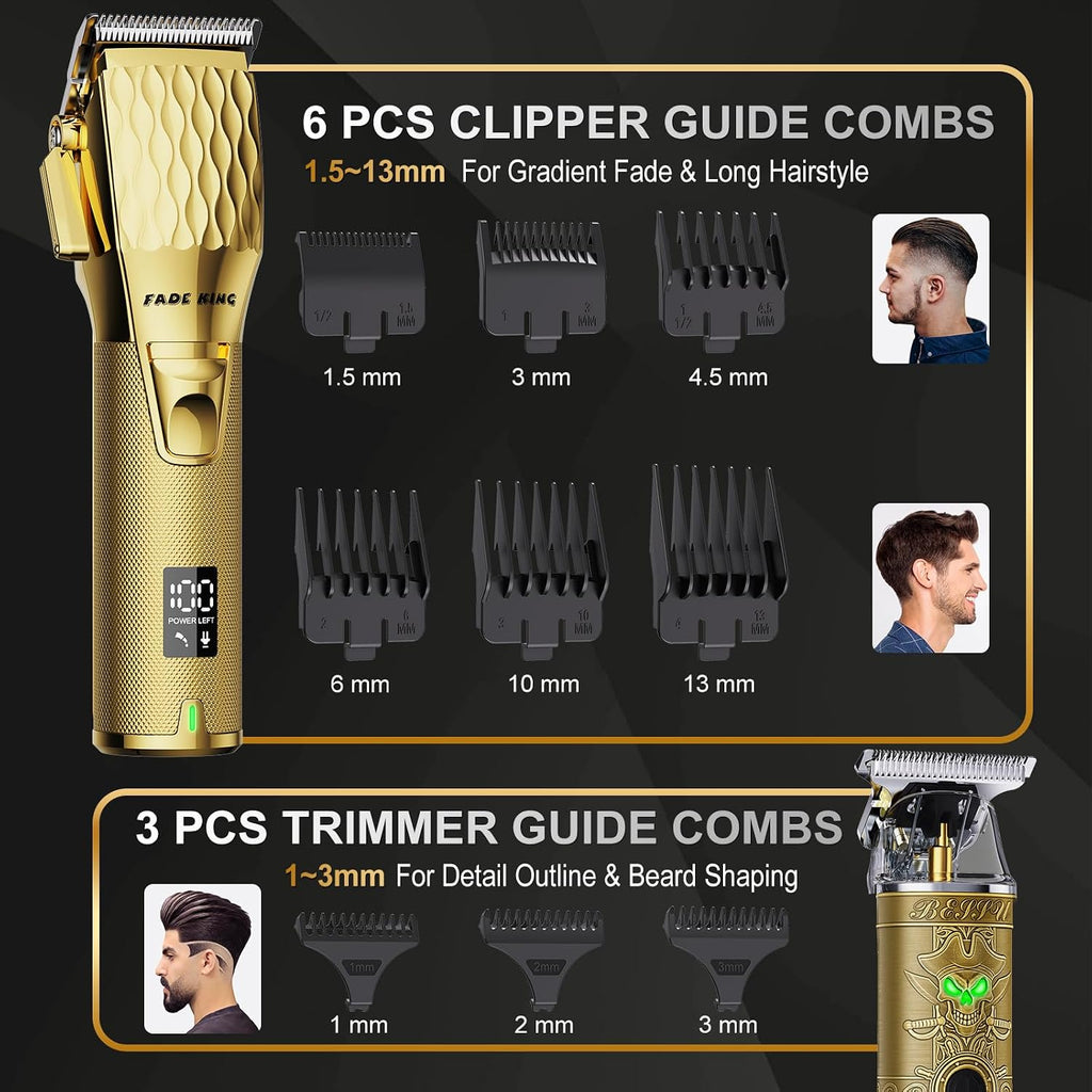 Fadeking® Professional Hair Clippers For Men – Cordless Barber Clippers & Beard Trimmer For Men, Fade Clipper And Trimmer Set For Home & Barber Use, Complete Men'S Grooming Kit - Gifts For Men
