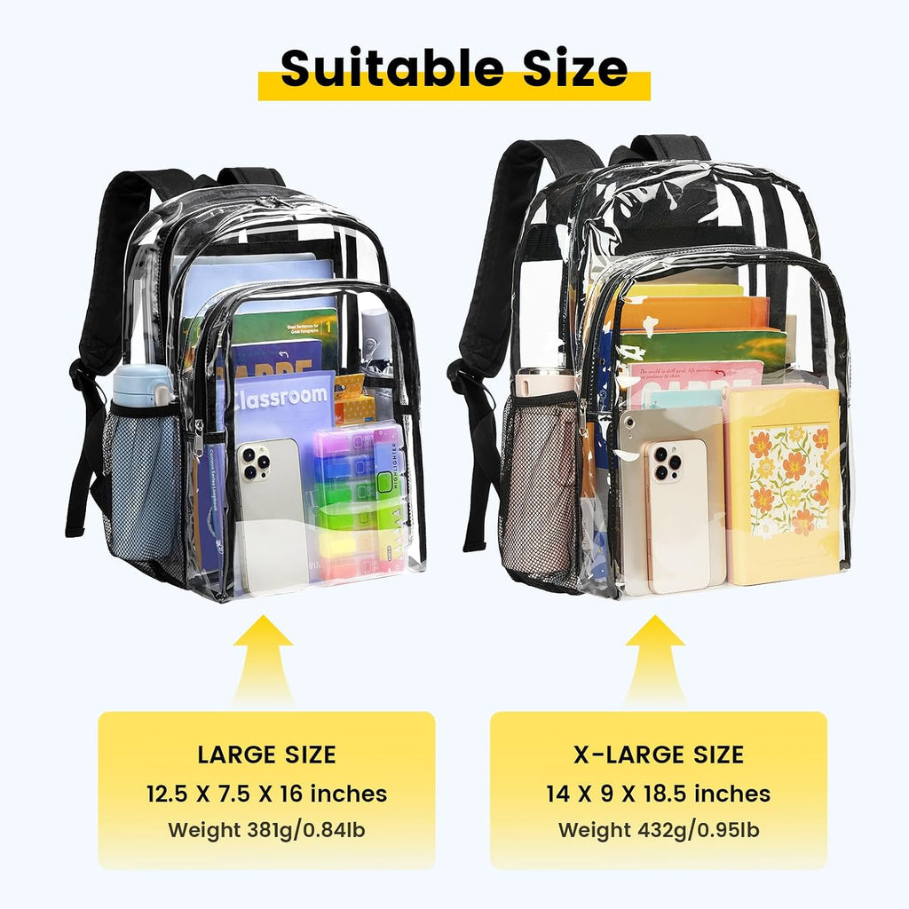 Vorspack Clear Backpack For School, 16 Inch Large Clear Bookbag | Lightweight See Through Backpacks For Girls And Boys, Reinforced Straps, Heavy Duty Transparent Clear Bag For Work Travel