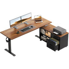 55 Inch L Shaped Electric Standing Desk With Drawers & File Cabinet Sets, Executive Sit Stand Desk, Height Adjustable Computer Desk For Home Office, Writing, Workstation, Walnut+Black