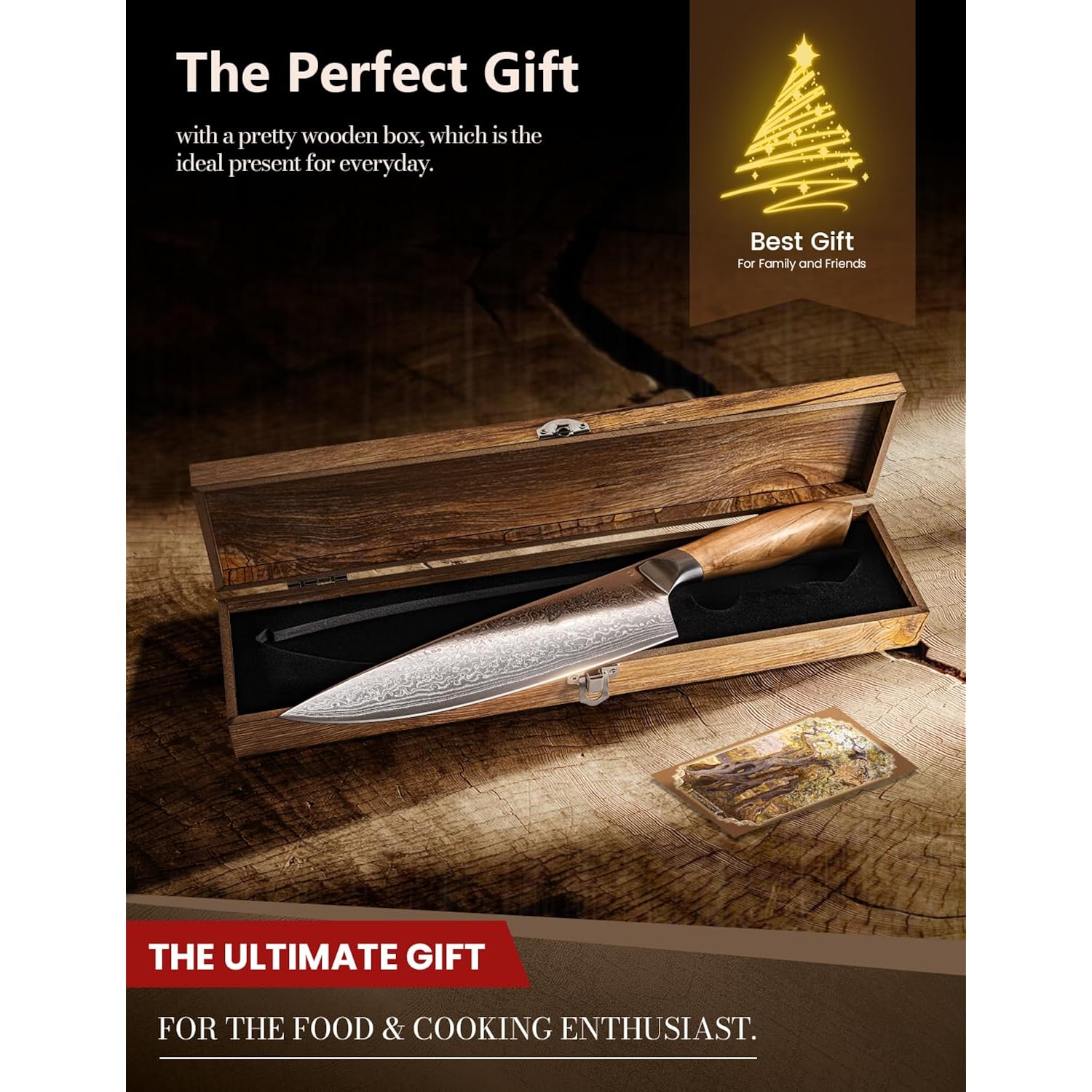 Damascus Chef Knife In Japanese Steel, 67-Layers Damascus Kitchen Knife With Wooden Gift Box And Original Olive Wood Handle, Cooking Knives For Home Kitchen Gift Idea