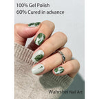 UV Gel Nail Stickers, Green Leaf 20pcs Semi Cured Gel Nail Strips, Wraps for Home Manicure DIY