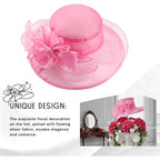 DRESHOW Women Organza Hat Church Cap Hats Clearance Kentucky Derby Cocktail Tea Party Wedding Flower Hat with Wide Brim Flower Hat: Pink