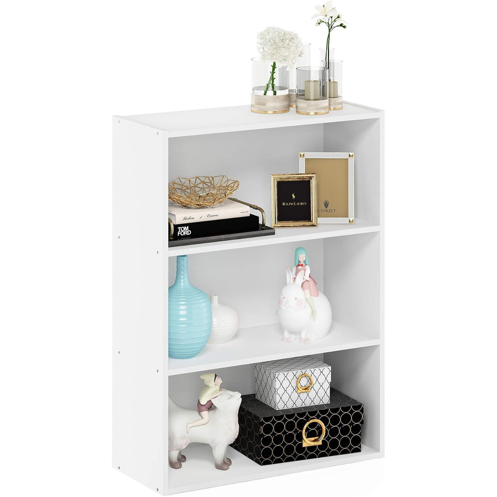 Furinno Pasir Book Shelf, 3-Tier Bookshelf, Storage Shelves Bookcase, 9.7 X 23.7 X 31.5, For Living Room, Bedroom, Home Office, Plain White