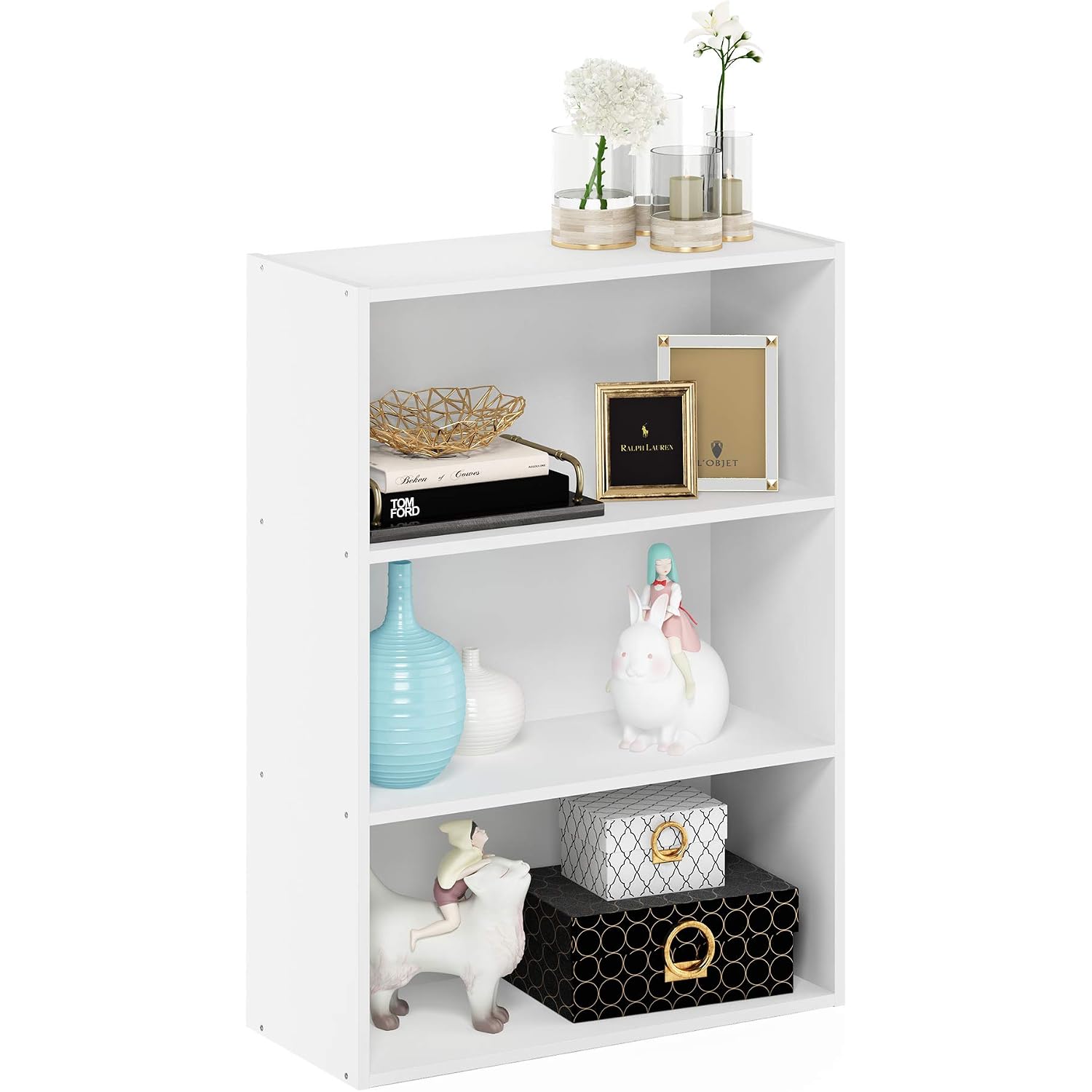 Furinno Pasir Book Shelf, 3-Tier Bookshelf, Storage Shelves Bookcase, 9.7 X 23.7 X 31.5, For Living Room, Bedroom, Home Office, Plain White