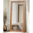 Full Length Mirror 76"X34" Solid Wood Frame Floor Large Mirror For Living Room, Bedroom Hanging Or Leaning Wall-Mounted, Light Brown
