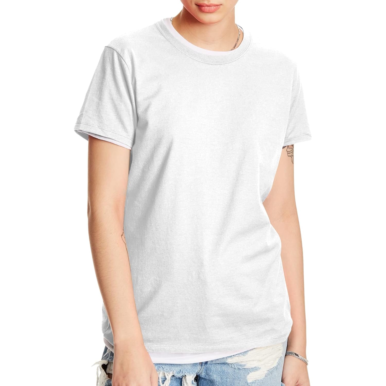 Hanes Women's Perfect-T Crewneck T-Shirt, Lightweight Cotton Short Sleeve Tee for Women