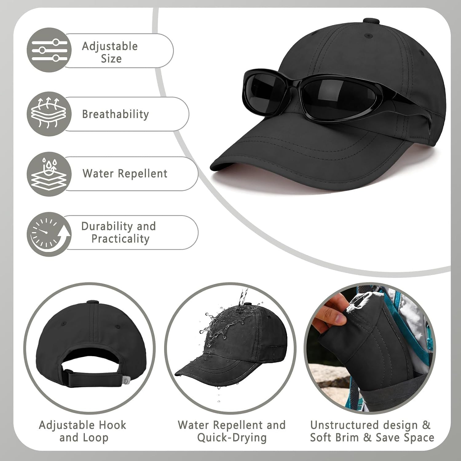 Soft Brim Baseball Cap Low Profile Unstructured Dad Hat, Adjustable Washer Friendly Sport Hats For Golf Running