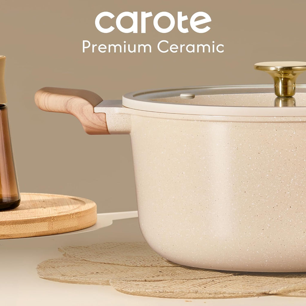 Carote 5 Qt Nonstick Stock Pot With Lid Soup Pot, Ceramic 5 Quart Casserole With Lid, Easy To Clean Non Stick Cooking Pot Cookware Pfoa Free, Ceramic Oatmeal