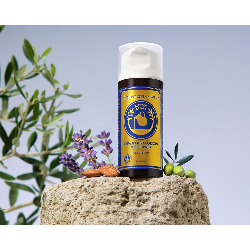 Ancient Greek Remedy Organic Face Moisturizer For Dry Skin - Anti Aging Face & Body Butter Cream - Almond, Jojoba, Olive, Rosehip, Vitamin E, Lavender Oil. Natural Lotion For Women & Men 3.4 Oz