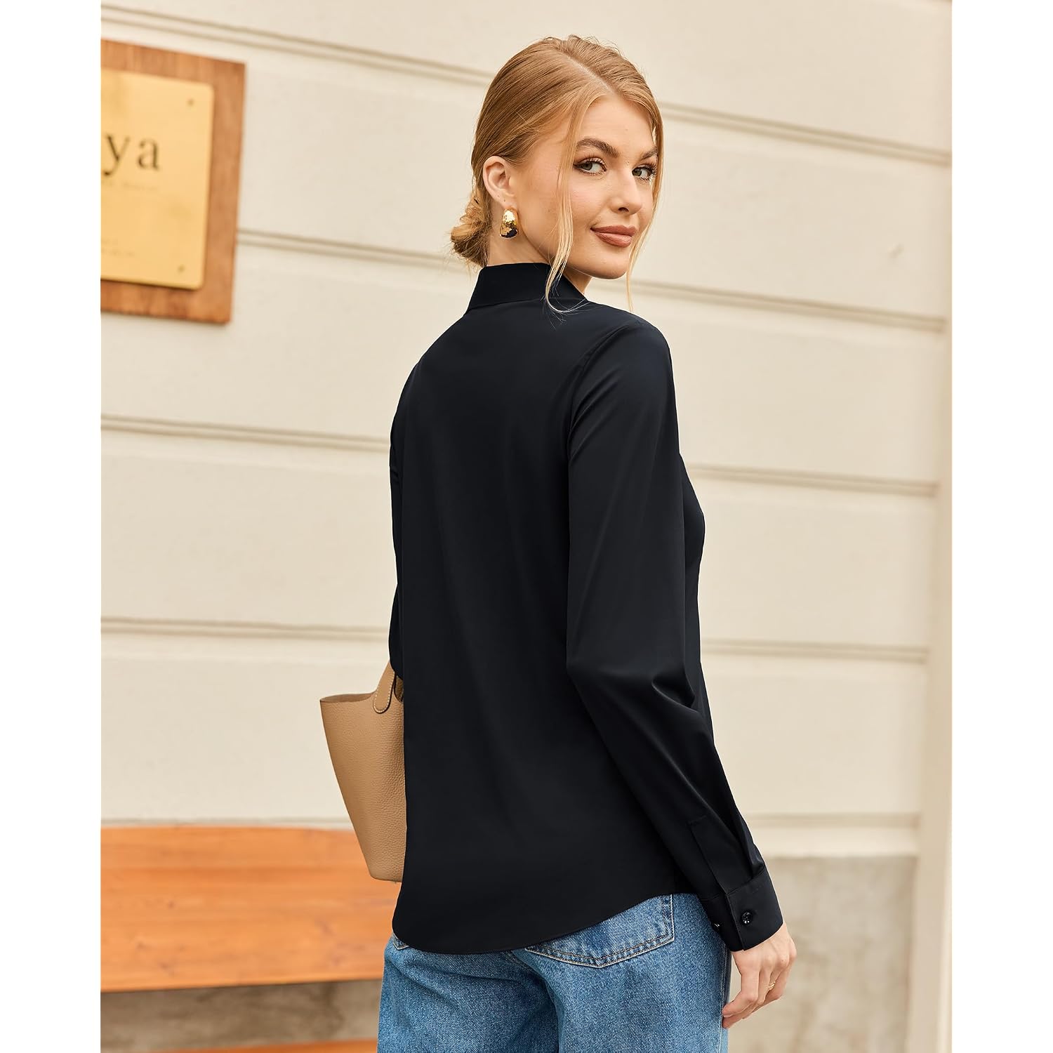 Siliteelon Womens Stretch Button Down Shirts Slim Fit Long Sleeve Dress Shirt Wrinkle Free Collared Business Work Blouse Top