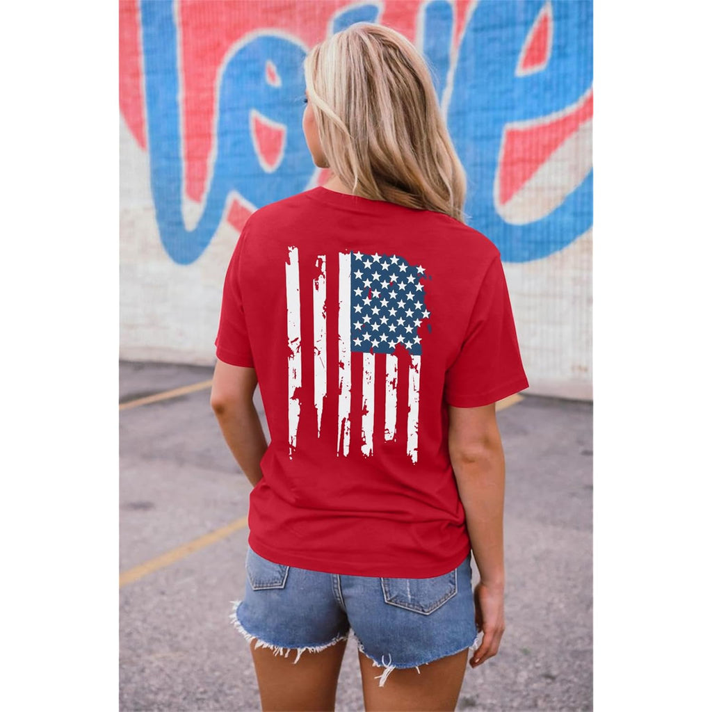 ALLTB 4th of July Shirt Women Loves Jesus and America Too Shirts Patriotic Tshirt Christian Short Sleeve Tee Top