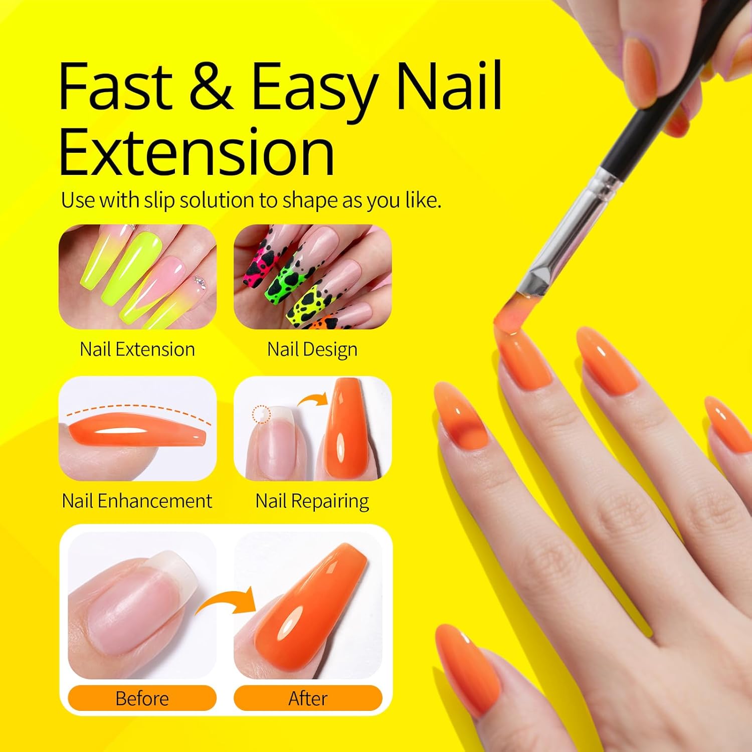 UR SUGAR Neon Poly Nail Gel Set - 6 Colors Halloween Pink Neon Green Yellow Orange Bright Colors Spring Summer Poly Extension Nail Gel Polish Kit Long Lasting Soak Off Gel Polish Gift Box