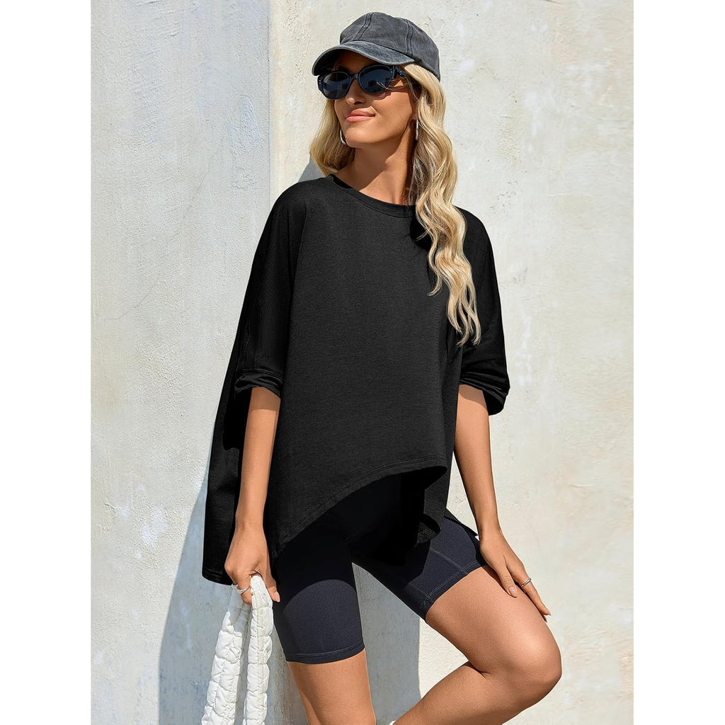 Tankaneo Womens Oversized Tshirts Batwing Short Sleeve Asymmetric Hem Tops Summer Casual Loose Fit Tunic Tee Shirts