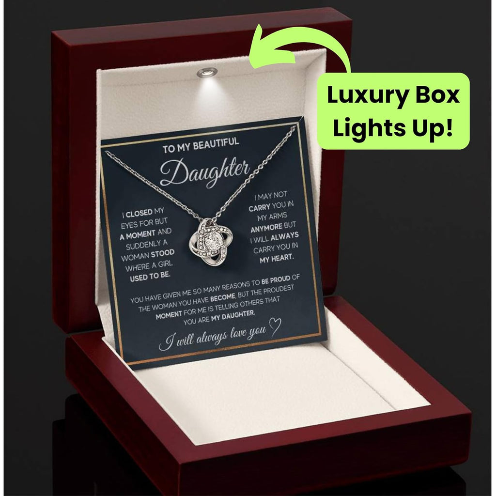 To My Beautiful Daughter Necklace from Mom & Dad | Cubic Zirconia Pendant with Heartfelt Message Card & Gift Box | Daughter Birthday, Graduation, Christmas Jewelry Gift from Parents
