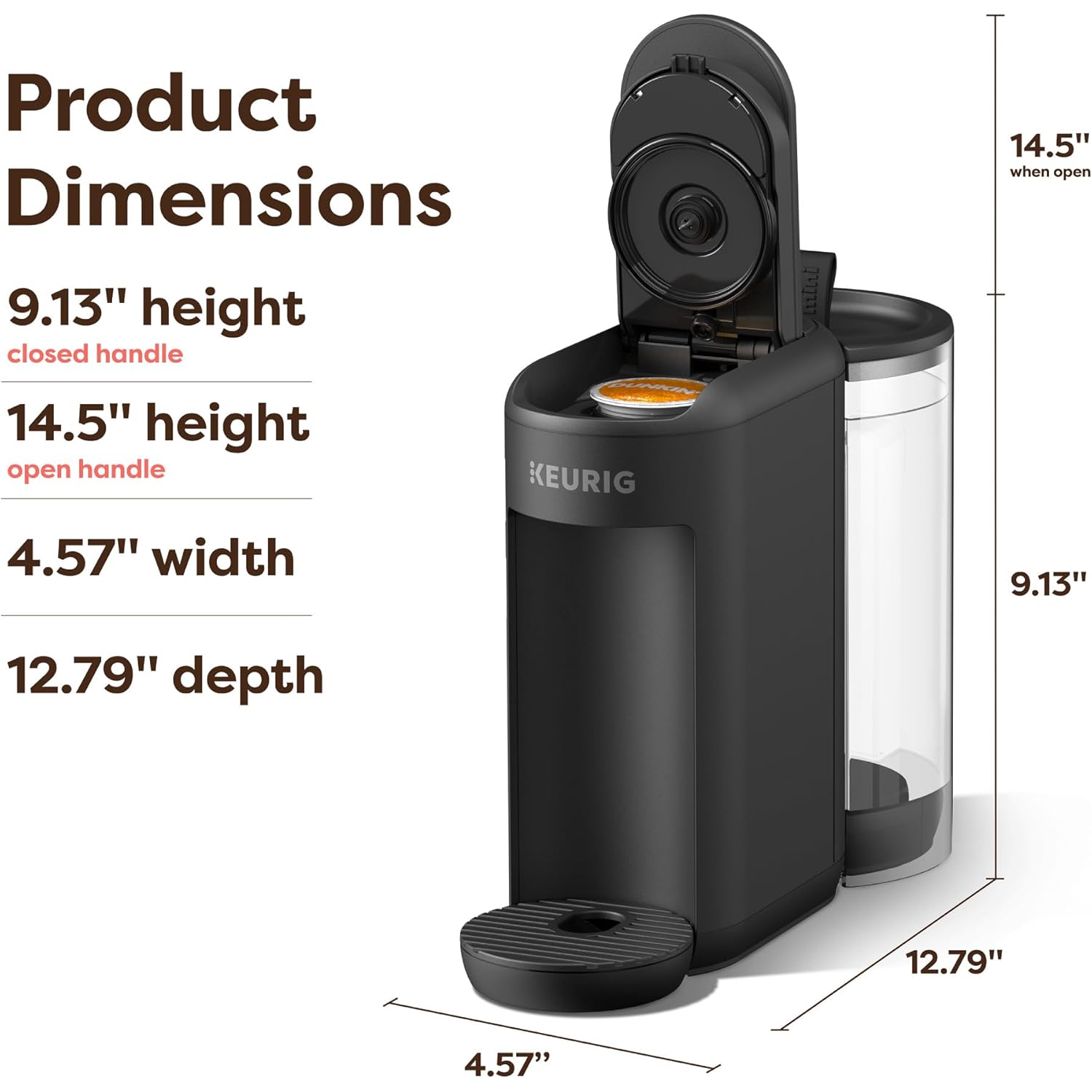 Keurig K-Mini Mate Plus Single-Serve K-Cup Pod Coffee Maker, Compact, 3 Cup Sizes, Brew Over Ice and Strong Button Features, 50 oz Removable Reservoir, Matte Black