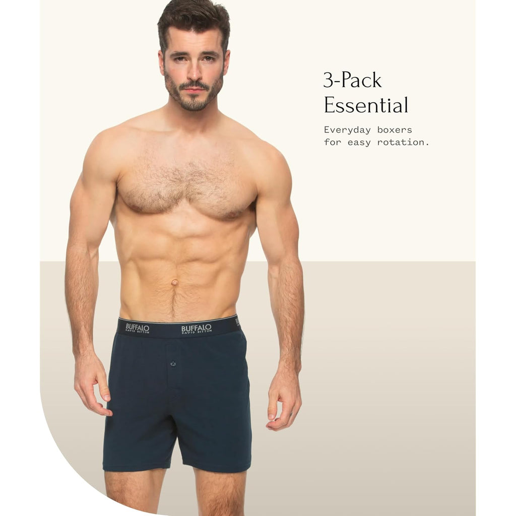 Felina Buffalo Mens Boxers - 3-Pack Cotton Boxers For Men, Boxer Shorts, Mens Underwear Black