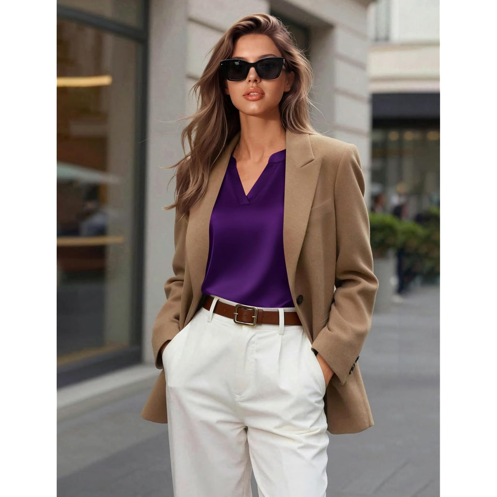 Zeagoo Silk Satin Tank Tops For Women V Neck Business Work Blouses Summer Dressy Casual Sleeveless Shirts