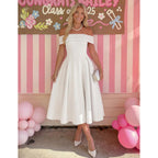 Zesica Summer 2026 Cocktail Dresses For Women'S Off Shoulder Short Sleeve Swing A Line Wedding Evening Party Midi Dress