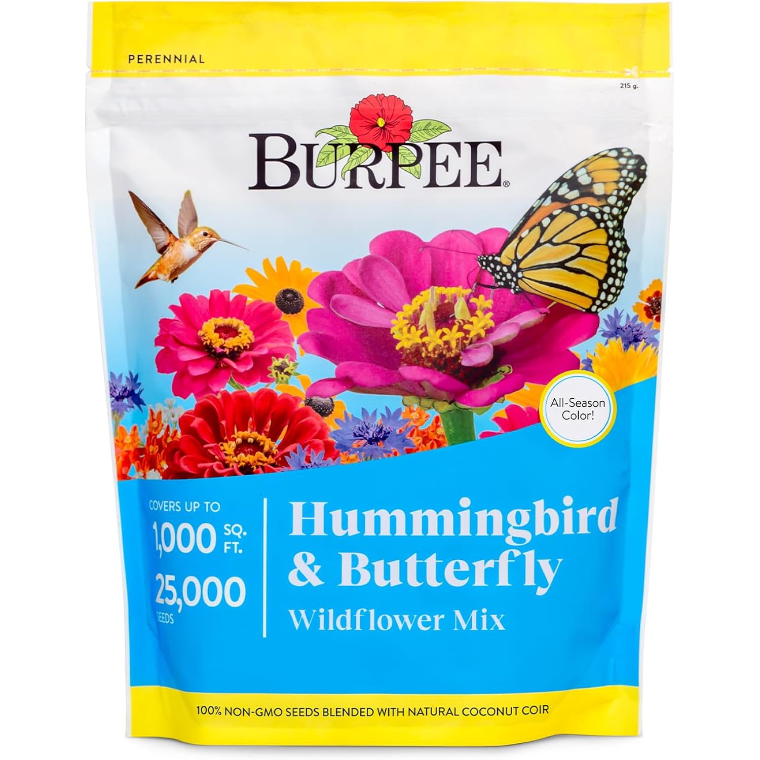 Burpee Wildflower 25,000 Bulk, 1 Bag 18 Varieties Of Non-Gmo Flower Seeds For Hummingbirds And Butterflies