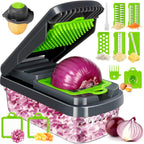 Yusshn Vegetable Chopper, 12-In-1 Food Veggie Chopper Cutter With Container | 7 Sharp Blades Dice, Slice, Shred And Grate For Salads, Onions And Meal Prep, With A Non-Slip Base And Drain Basket