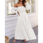 Zesica Women'S Boho Off Shoulder Wedding Guest Dress 2026 Spring Summer Side Split Flowy A Line Long Maxi Dresses