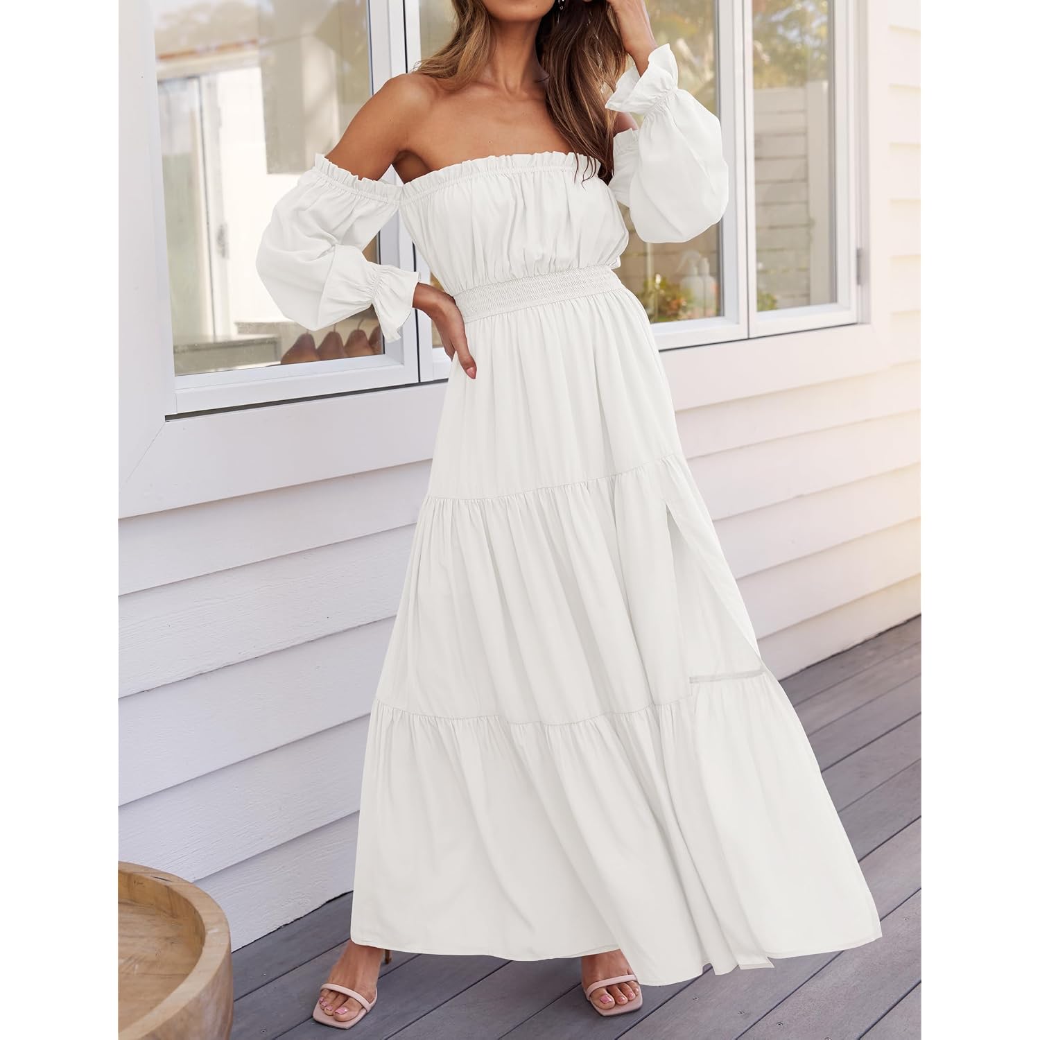 Zesica Women'S Boho Off Shoulder Wedding Guest Dress 2026 Spring Summer Side Split Flowy A Line Long Maxi Dresses