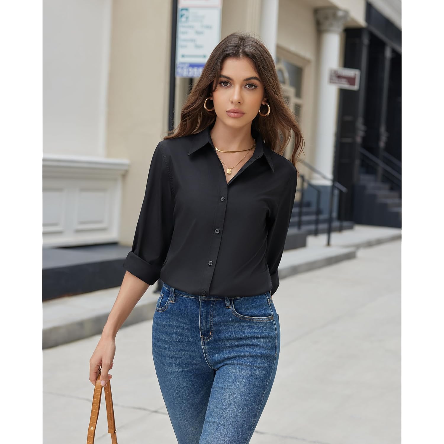 Button Down Shirts for Women Dress Shirt Cotton Long Sleeve Collared Shirt Business Work Office Blouse Top