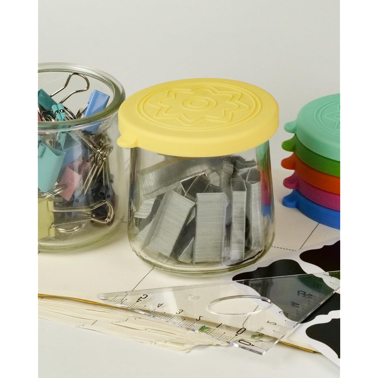 12 Pack Silicone Oui Yogurt Jar Lids with 12 Labels, Food-Grade Lids for 5Oz Oui Yogurt Jars, Reusable Silicone Canning Covers Perfect for Oui Yogurt Bottle(Jar not Includ)