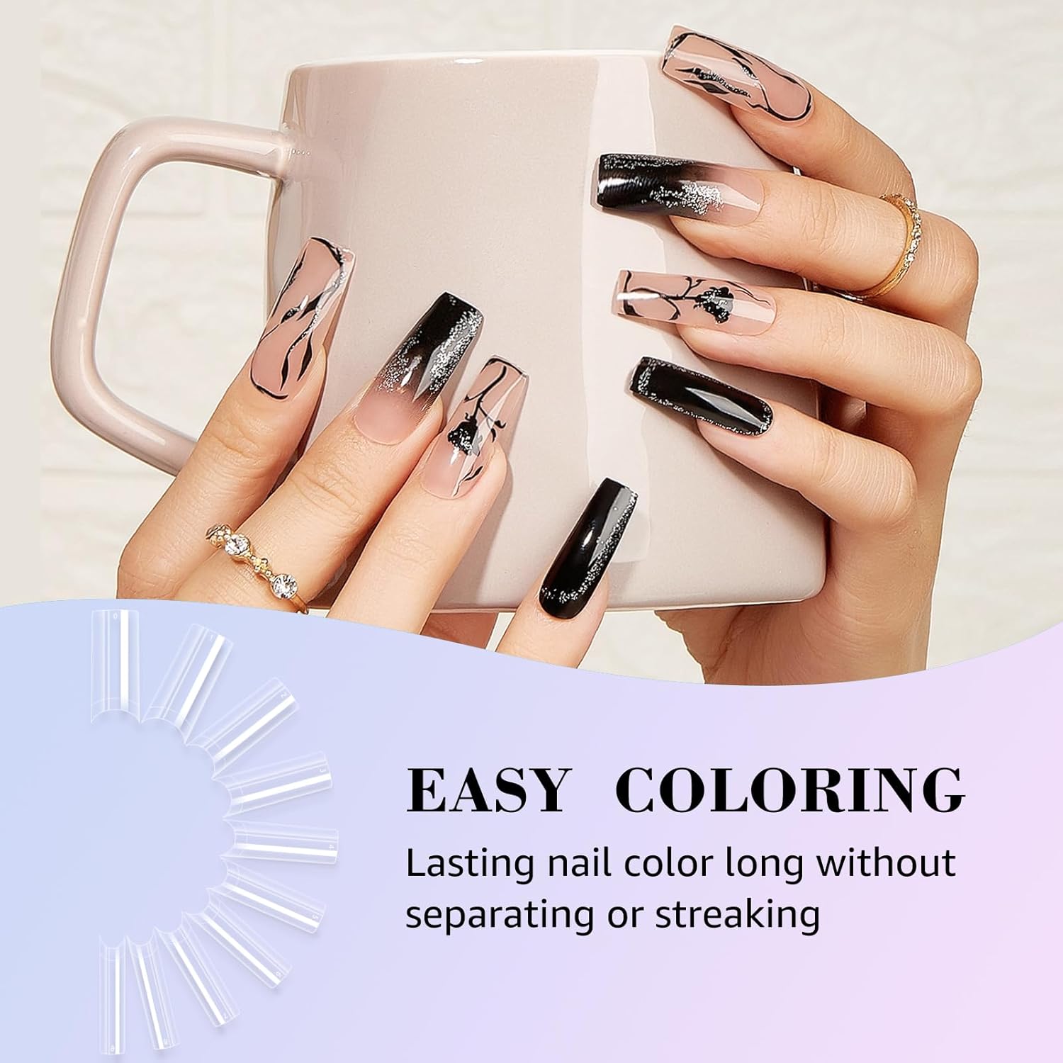 LIONVISON 500PCS No C Curve Nail Tips, Long Square 10 Sizes Half Cover Straight Square French Clear Fake Nail Tips for Acrylic Nails Professional for Nail Art Salon