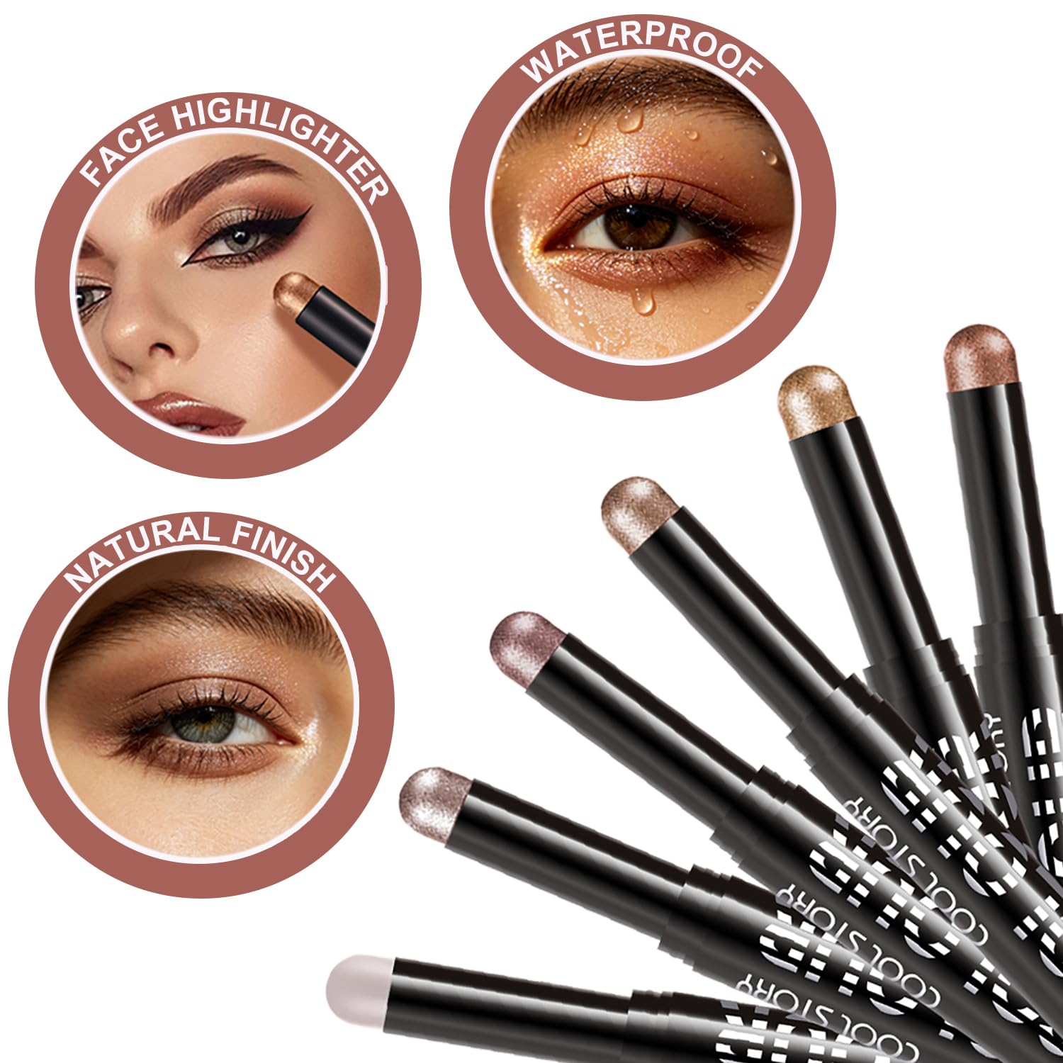 6 Colors Neutral Eyeshadow Stick Combo Set, Nude Brown Rose Gold Matte Shimmer Cream Eye Shadow Sticks Warm Tone Lazy Makeup For Daily & Party, Long Lasting, Waterproof, No Brush Needed, Set A