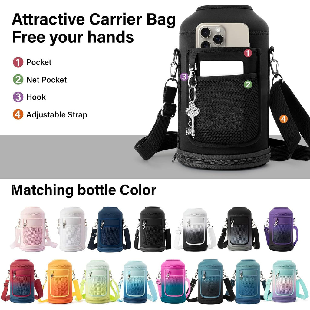 Dysanky Insulated Water Bottle | Thickened Stainless Steel Vacuum Metal | Portable Sports Half Gallon Large Water Jug For Gym And Hiking With Straw, Carrier Bag, Handle Strap | Bpa-Free 64 Oz