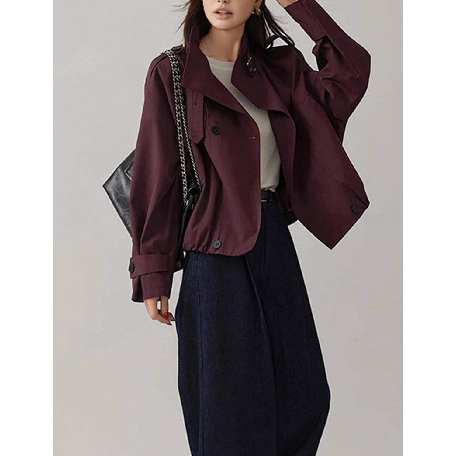 Megfie Jackets For Women Trendy Vintage Trench Coat Turtleneck Crop Jackets With Pockets